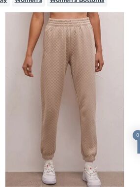Z Supply Slim Quilted Joggers Size Small Taupe Beige soft knit  almond